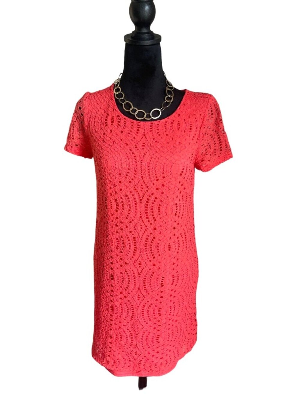 J.Crew Eyelet Lace Dress Women's 2 Coral Salmon Pink Short Sleeve Casual Chic